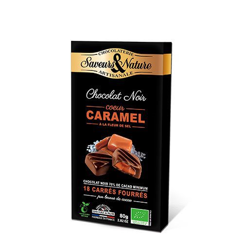 Chokolade fyldt 70% Havsalt, Ø Karamel - 18 stk