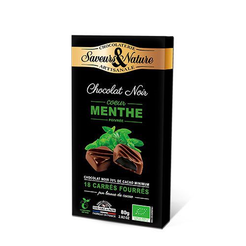 Chokolade fyldt 70% mint Ø ganache 18 stk