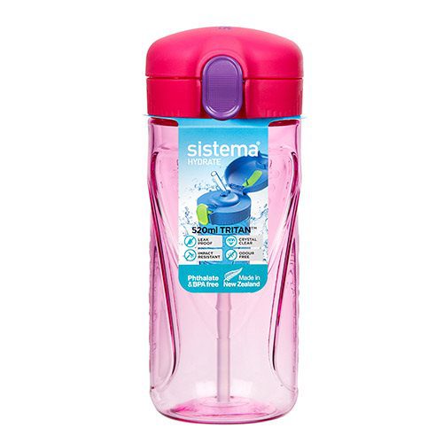 Drikkedunk Quick Flip 520 ml m. sugerør ,pink, grøn, blå, lilla