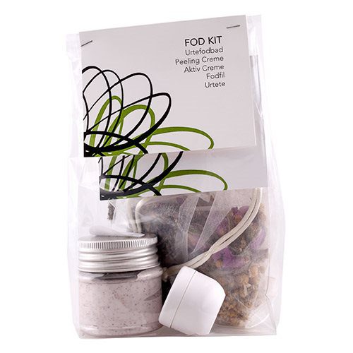 Fod Kit urtefodbad, peeling creme, aktiv creme, urtete & fodfil