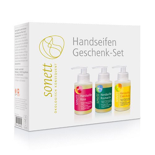 Håndsæbe gavesæt m. 3 sæber a 110 ml, Rose, Rosmarin & Morgenfrue