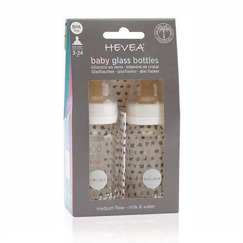 Hevea sutteflaske glas hvid  2-pak