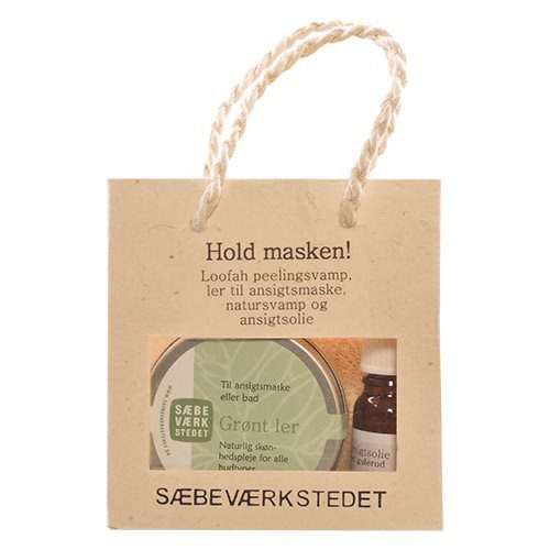 Hold masken gavepose indh.  grønt ler , ansigtsolie , natursvamp peeling pad