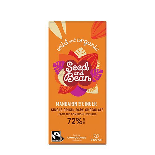 Mørk chokolade Ø 72%  m.mandarin & ginger Seed & Bean