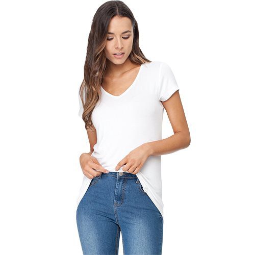 T-Shirt Dame hvid str. L V-hals
