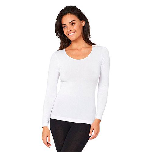 T-shirt Dame langærmet hvid str. L rund hals