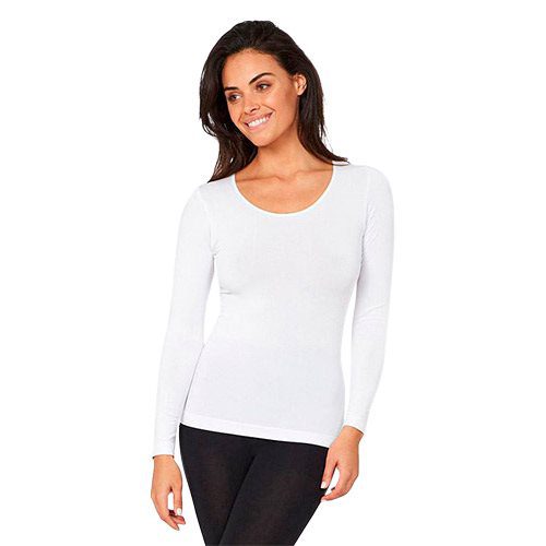 T-shirt Dame langærmet hvid str. M rund hals