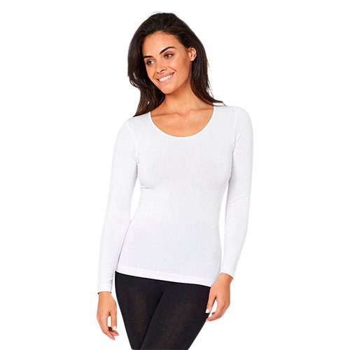 T-shirt Dame langærmet hvid str. S rund hals