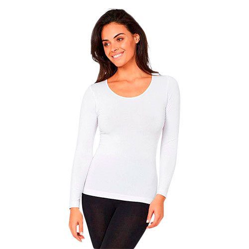 T-shirt Dame langærmet hvid str. XS rund hals