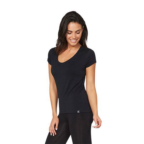 T-Shirt Dame sort str. XL V-hals