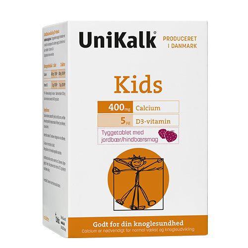 UniKalk Kids tyggetablet  jordbær, hindbær Sødet med sorbitol