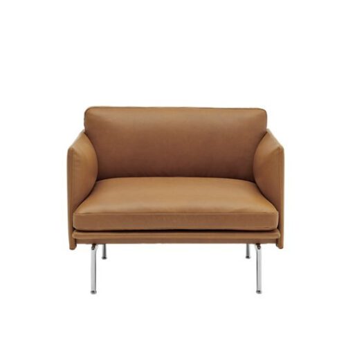 Muuto Outline Lænestol Cognac Silk Læder Polished Aluminum