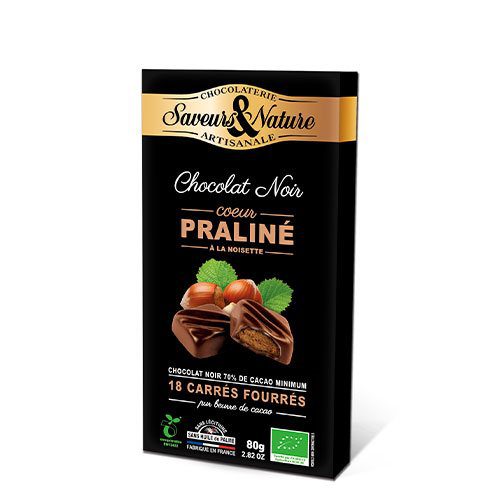 Chokolade fyldt Ø 70% m.hasselnødde praline Hasselnøddepraliné 18 stk