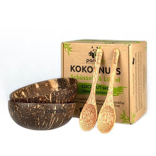 Kokosnøddesæt m. skåle & palmetræ skeer t. 2 pers.
