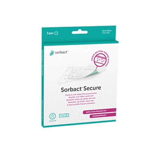 Sorbact Secure plaster 8x10 cm 5 stk bakteriebindende 8x10 cm