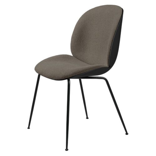 Gubi Beetle Dining Chair Conic Front Upholstered Black Black Light Bouclé
