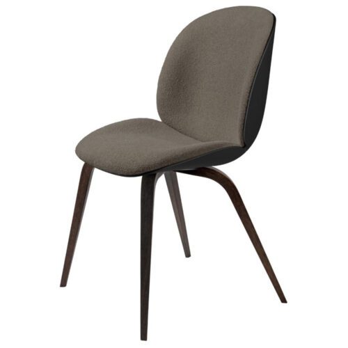 Gubi Beetle Dining Chair Wood Front Upholstered SmokedOak Black Light Bouclé