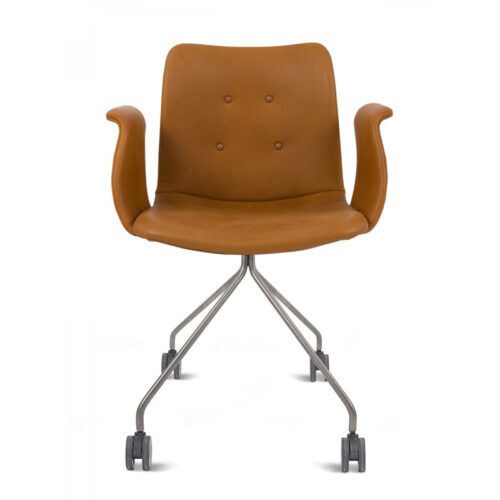 Bent Hansen Primum Stol M. Arm Zenzo 2 Cognac - Rustfri stål Hjulstel