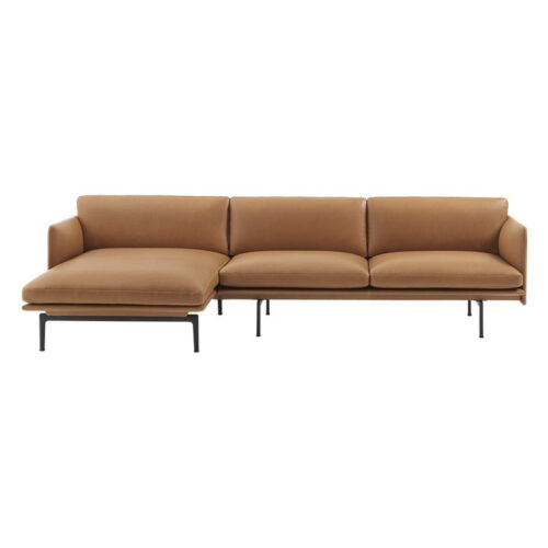 Muuto Outline Chaiselongsofa Silke-læder Cognac (Venstre)