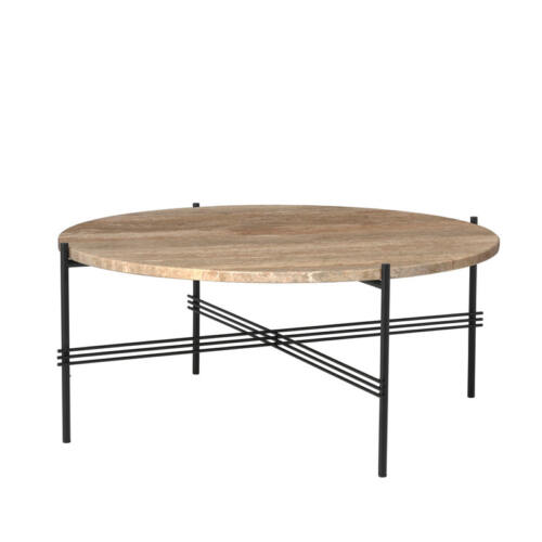 Gubi TS Sofabord Ø80 Black base Warm Taupe Travertine