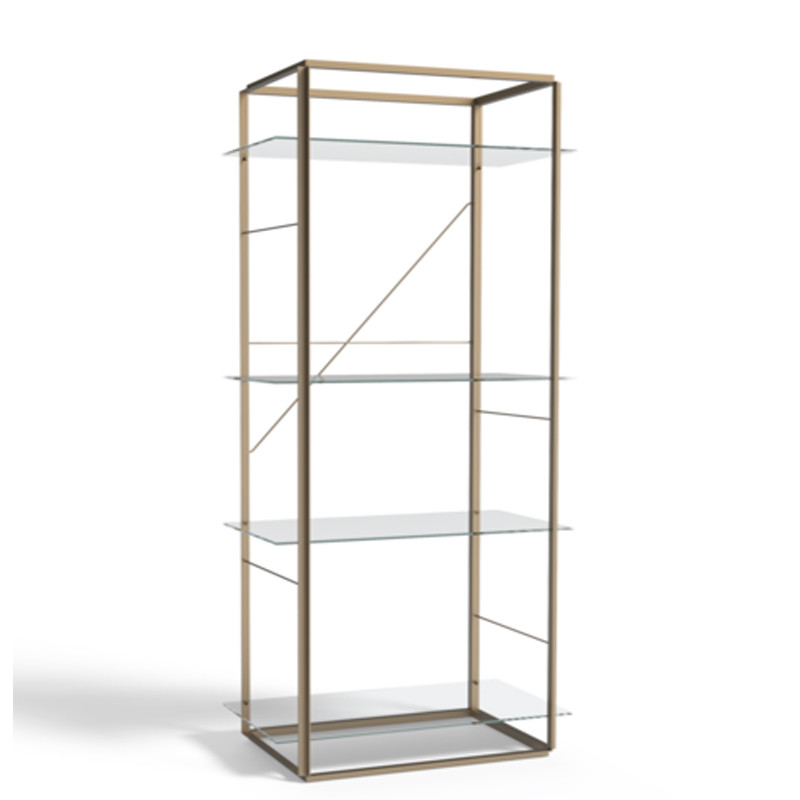 New Works Florence Shelf, Large Raw Gold Frame w. Clear Glass Shelves