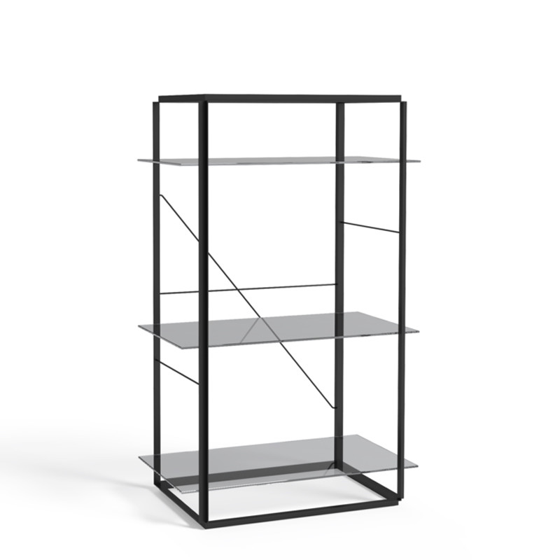 New Works Florence Shelf, Medium Iron Black Frame w. Smoked Glass Shelve