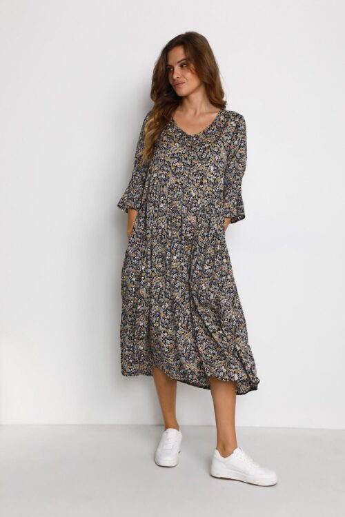 KAFFE KAGRENA KJOLE 10506211 102340 (Blue / Yellow Flower Print, 36)