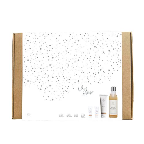 Gaveæske Amber værdi kr. 230,-  Indh: Bath & shower gel, facewash, shampoo, lotion