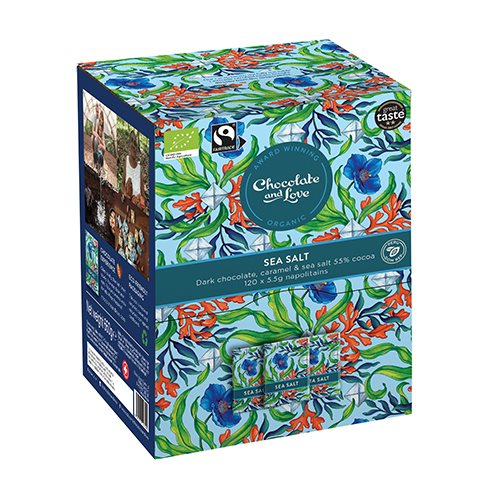 Sea Salt Dispenser box 120x5.5g chokolader.  Ø  Mørk chokolade med karamelknas