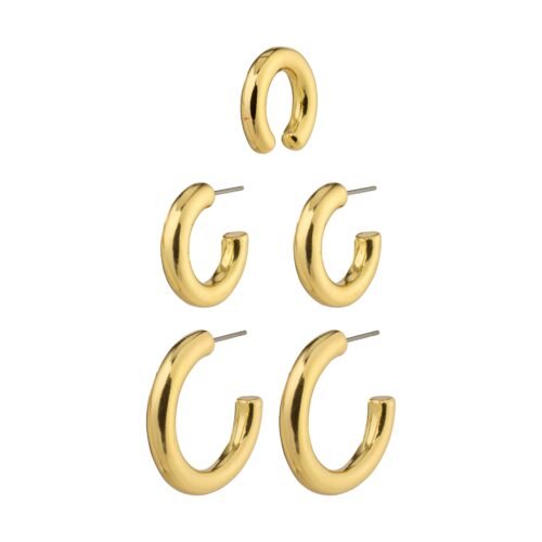 Pilgrim RECONNECT chunky hoops og ear cuff, 3-i-1 sæt guldbelagt
