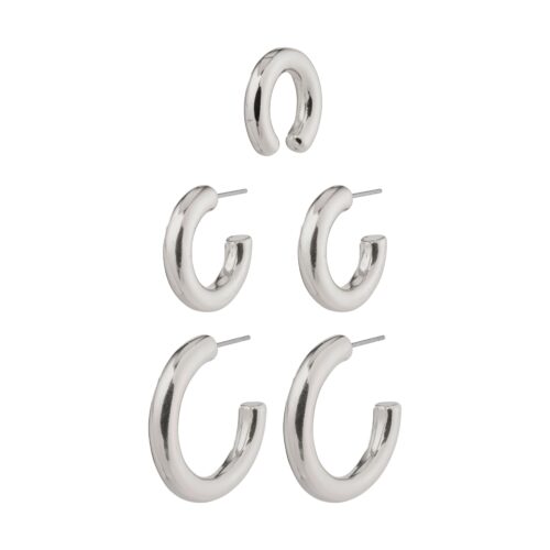 Pilgrim RECONNECT chunky hoops og ear cuff, 3-i-1 sæt sølvbelagt