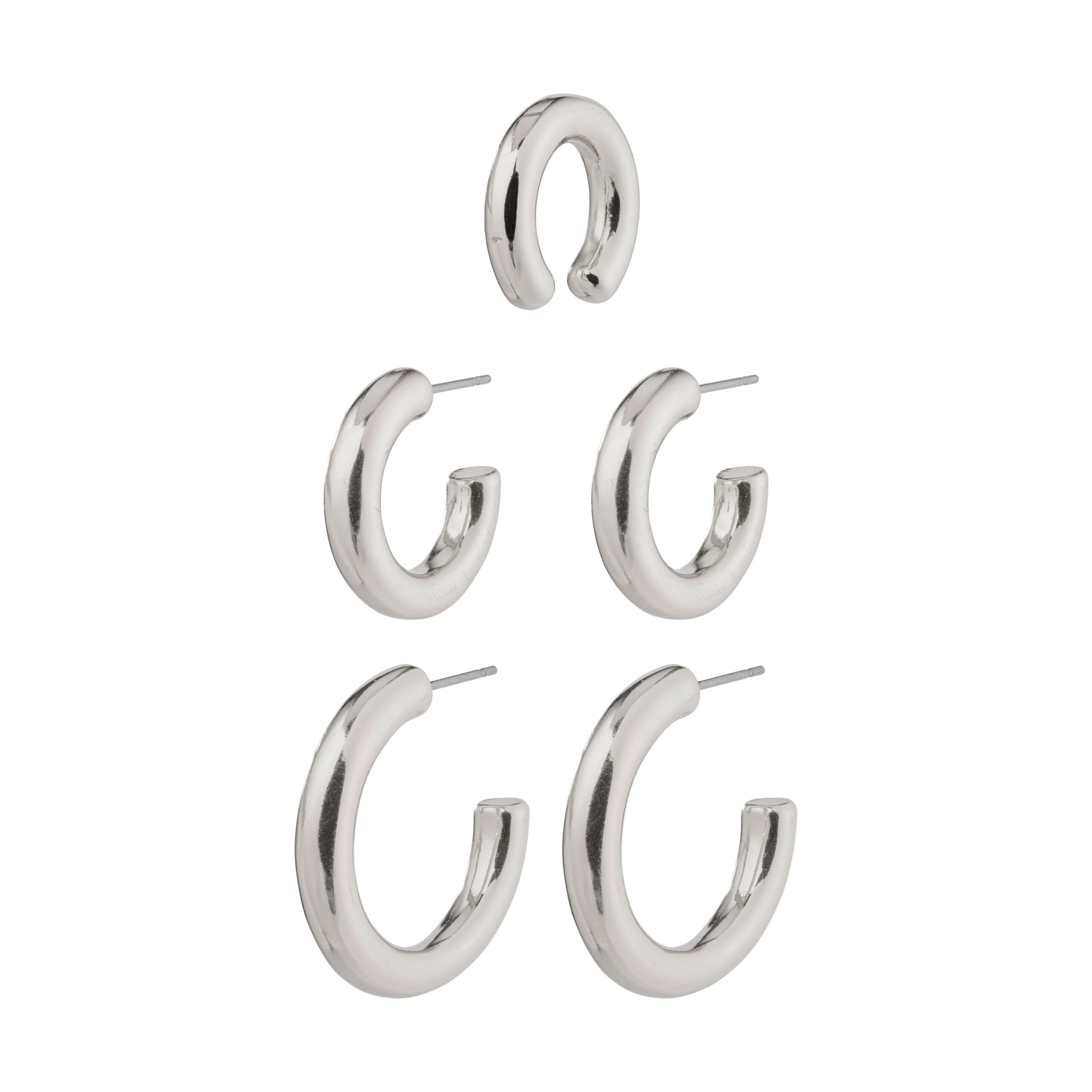 Pilgrim RECONNECT chunky hoops og ear cuff, 3-i-1 sæt sølvbelagt