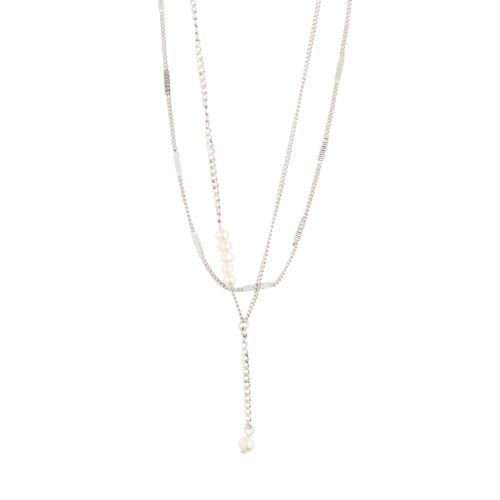 Pilgrim SERENITY perle- og flat link deco halskæde, sølvbelagt