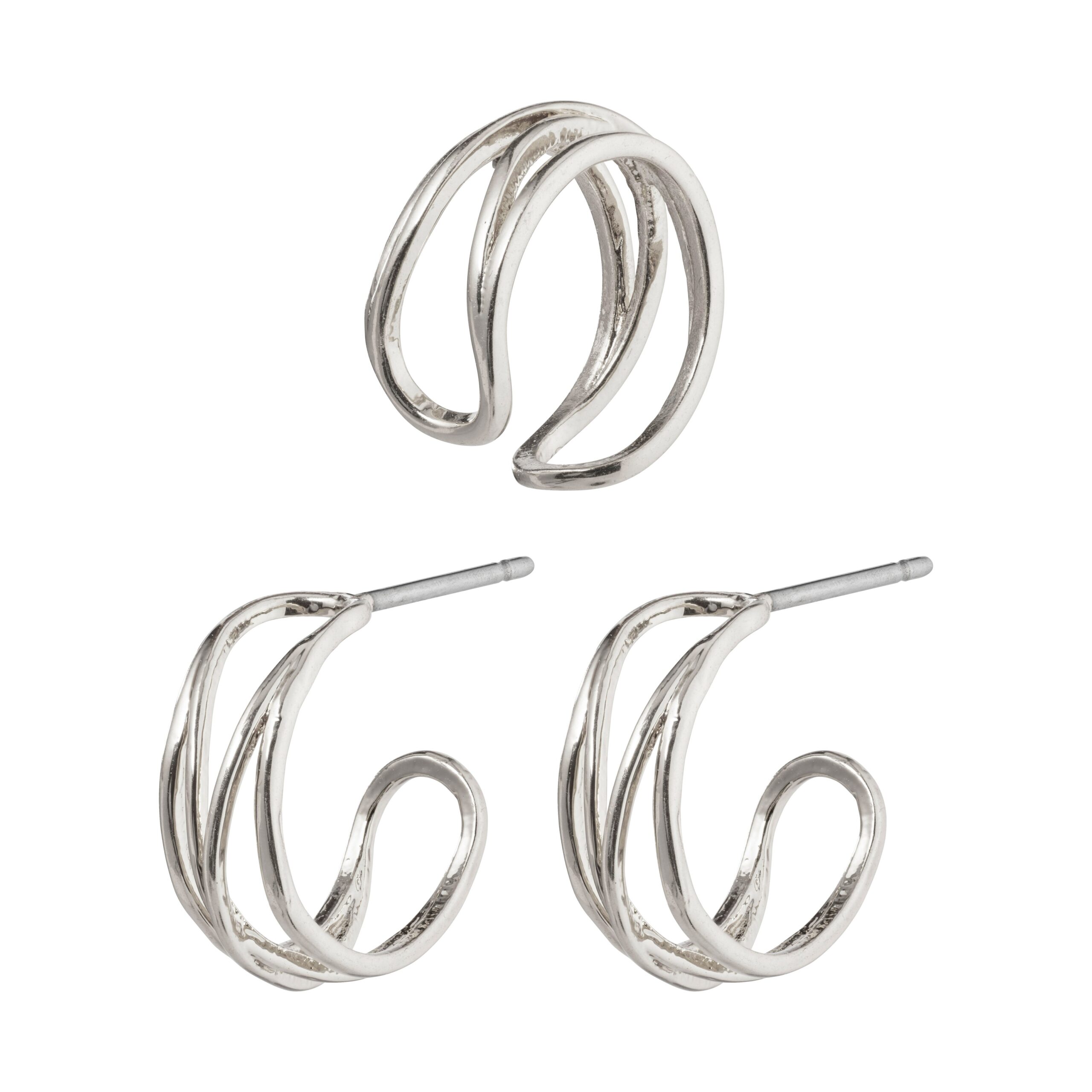 Pilgrim NATIVE BEAUTY små huggie hoops og ear cuff sølvbelagt