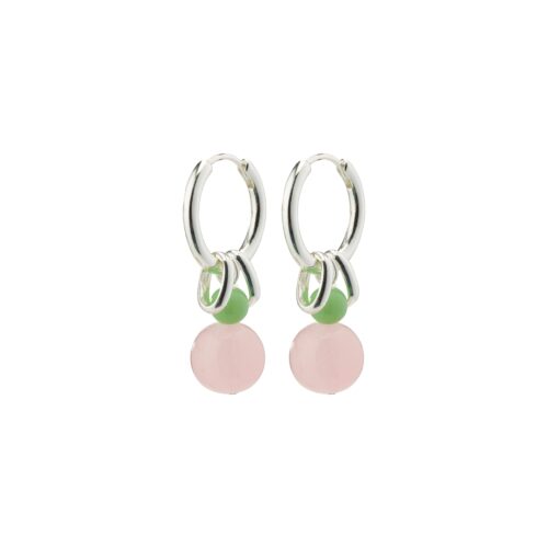 Pilgrim PAOLINA hoop øreringe med rosa perle, sølvbelagt