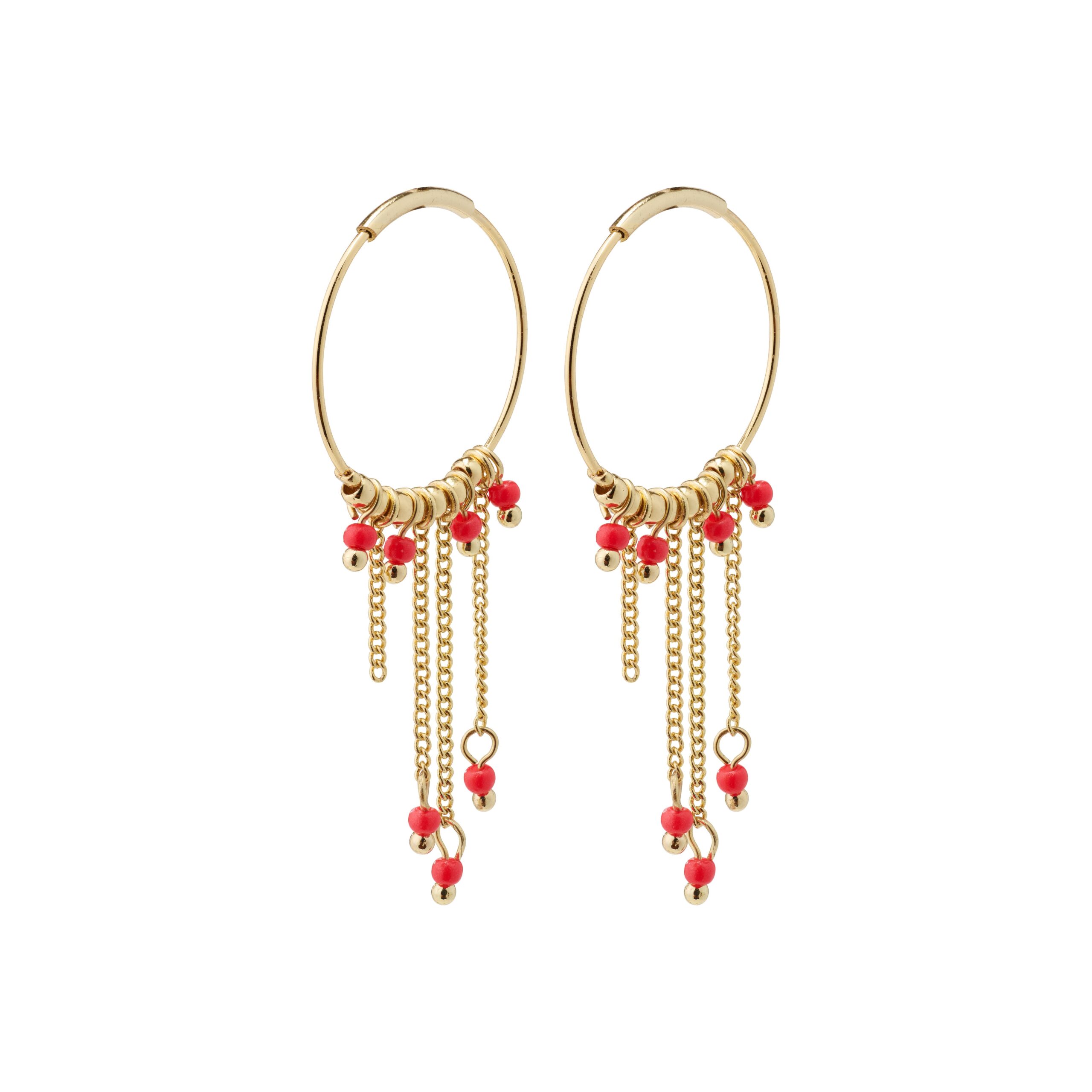 Pilgrim CASSANDRA sommer hoops med røde perler guldbelagt