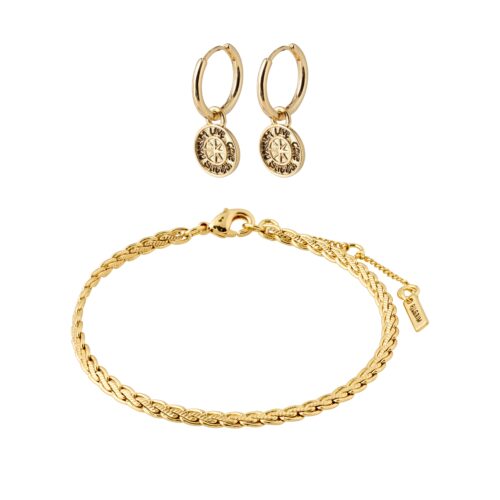 Pilgrim MSF sæt, snake chain armbånd og coin-hoops guldbelagt