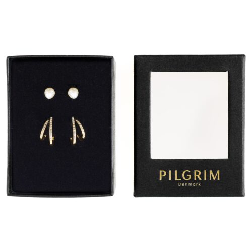 Pilgrim WILMARY gavesæt, perleøreringe & krystal hoops, guldbelagt