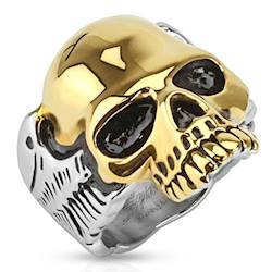 Skullring med guldbelagt kranie