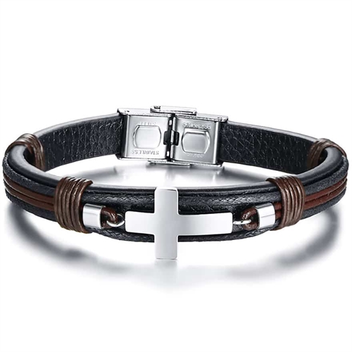 Armbånd imt. læder og ædelstål "Bine"