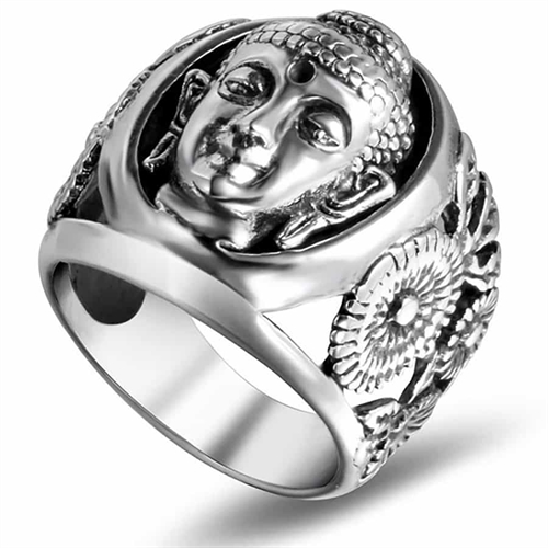 Buddha bikerring i ædelstål