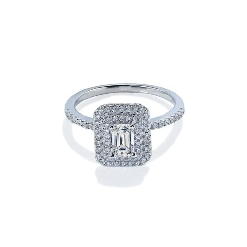 Oxford Silver Double Emerald Halo Ring