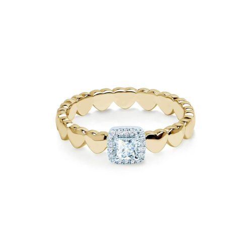 Heart Engagement Ring with White Princess-cut Sapphire and Diamonds in Gold