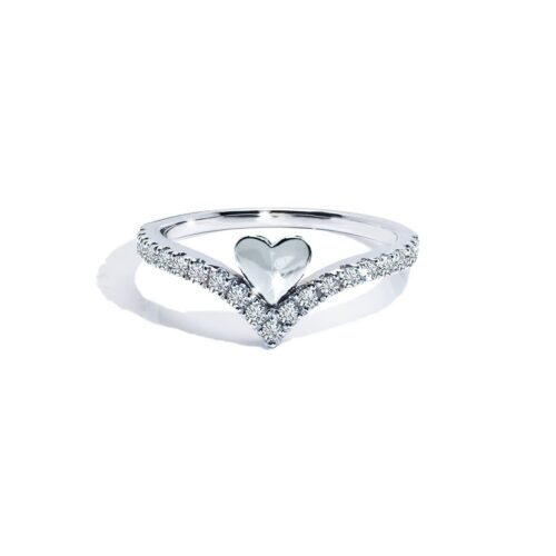 Loving V Heart Silver Ring