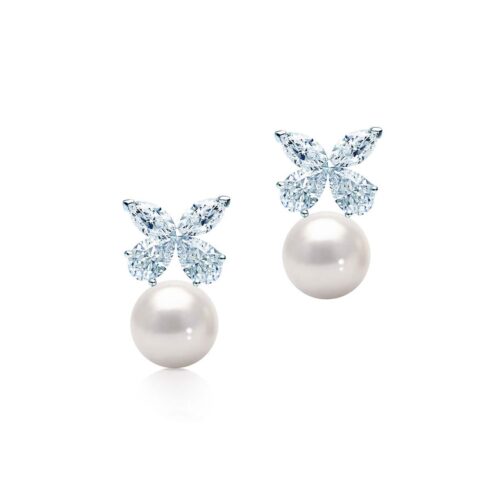 Flora Silver Marquise & Pear Cut Freshwater Pearl Earrings
