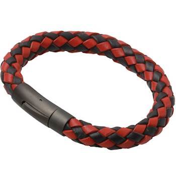 Rustikt læderarmbånd sort/rød