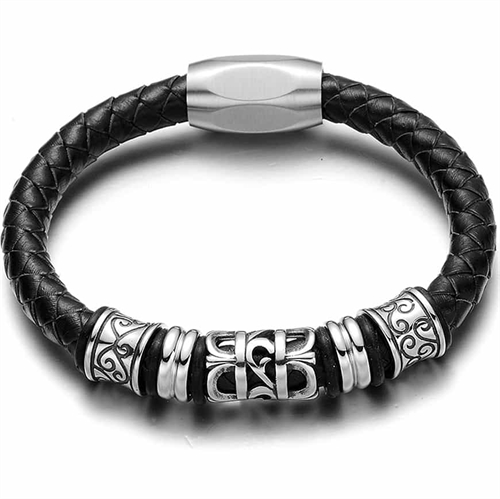 C5 Fabione Steel herrearmbånd læder og ædelstål.