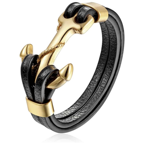 Golden High XP armbånd / rustfri stål og læder.