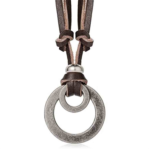 Brun læderhalskæde med ringe