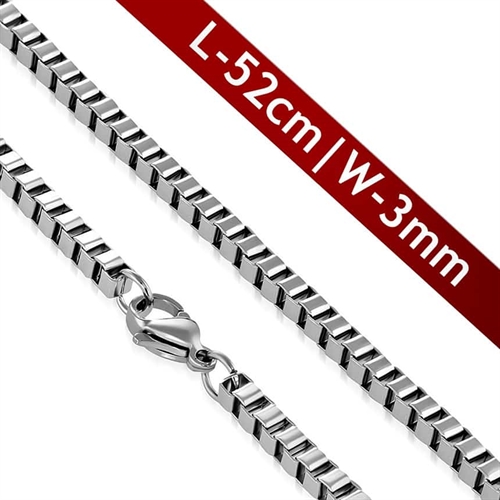 Firkant rustfri stålkæde 3 mm -  52 cm